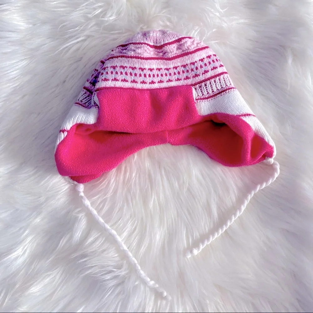 Girl’s Winter Pink White Knitted Hat